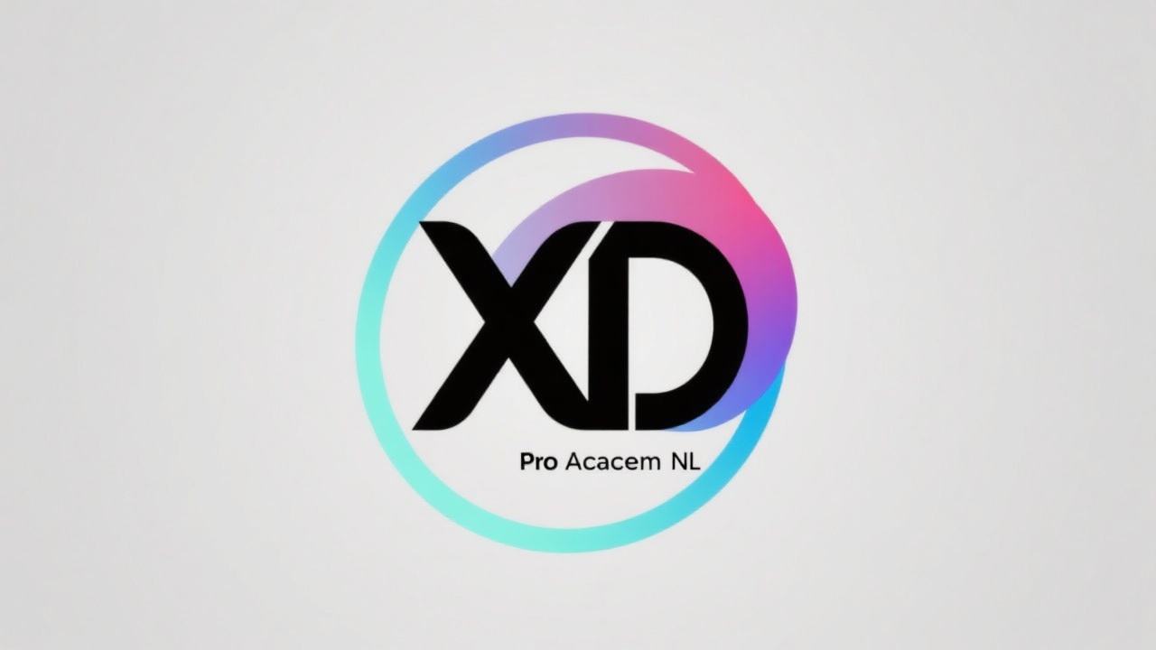 Minimalistic logomark of XD Pro Academy NL with intertwined letters XD and subtle gradient ring representing adaptive Dutch design expertise